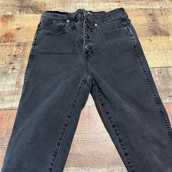 Madewell | Black Denim Button Fly Raw Hem 10" High Rise Skinny Jeans Sz 27 - Picture 2 of 4